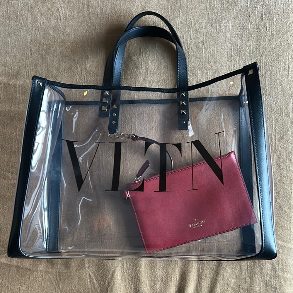 Valentino Clear Tote Bag with Red Pouch